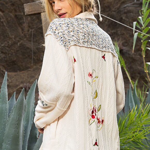 POL Cream Vintage Floral Print Patch Button Down Jacket - Picture 6 of 6